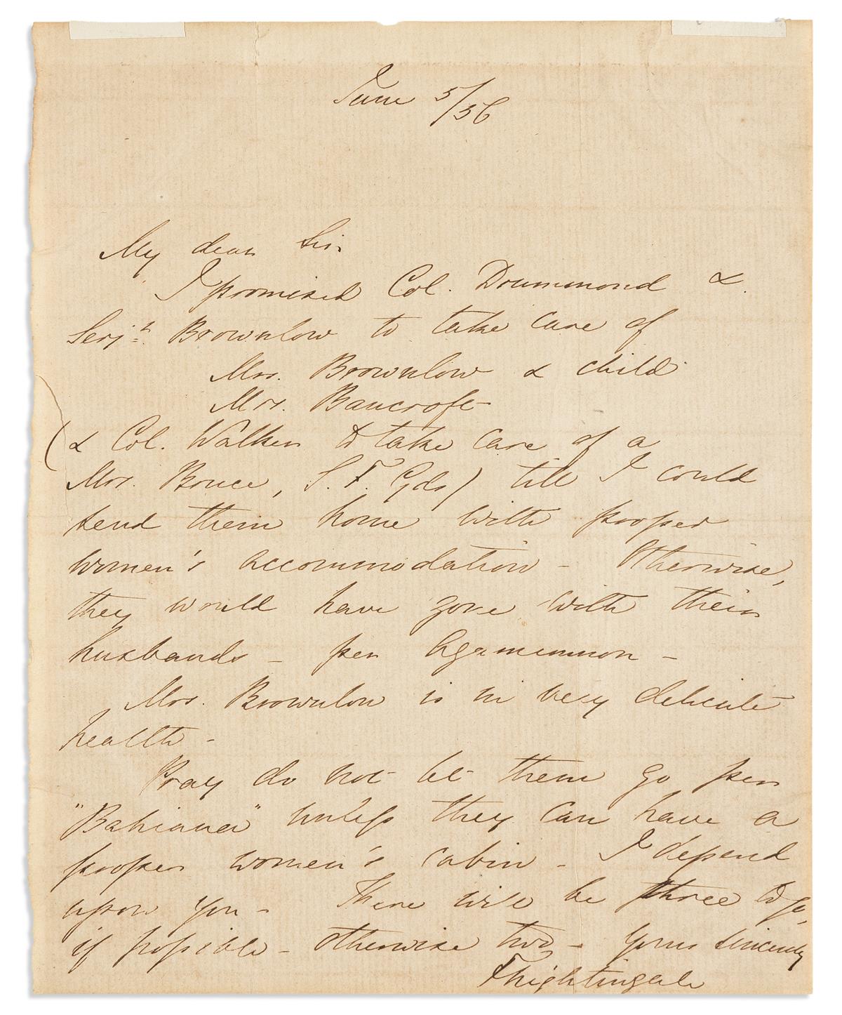 NIGHTINGALE, FLORENCE. Autograph Letter Signed, FNightingale, to My dear Sir,